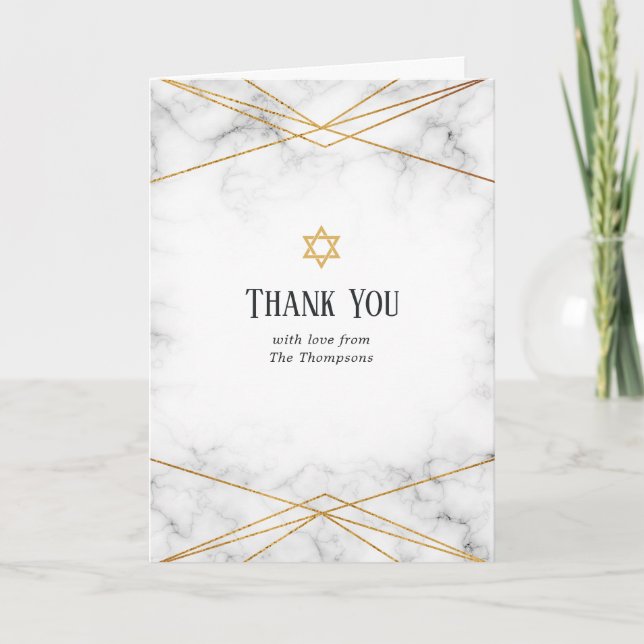 Carte De Remerciements Bat mitzvah géométrique en marbre doré (Devant)