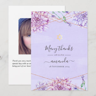 Carte De Remerciements Bat mitzvah géométrique Lavande et or Floral