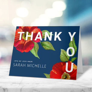 Carte De Remerciements Bat mitzvah Marine bleu moderne rouge floral aquar