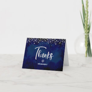 Carte De Remerciements Bat mitzvah Marine Parties scintillant Argent Foil