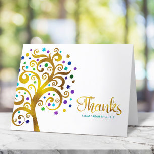 Carte De Remerciements Bat mitzvah Moderne Turquoise et Gold Foil Arbre d