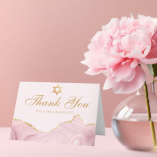 Carte De Remerciements Bat mitzvah personnalisé Chic Pink Gold