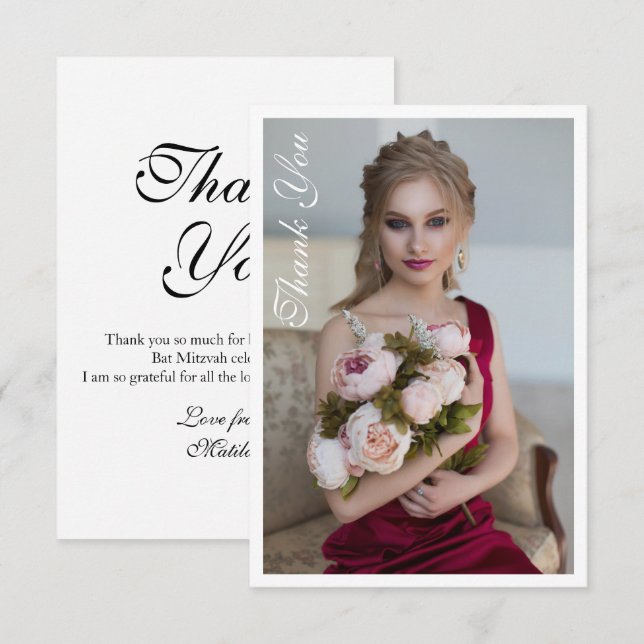 Carte De Remerciements Bat mitzvah photo simple élégant Anniversaire (Devant / Derrière)