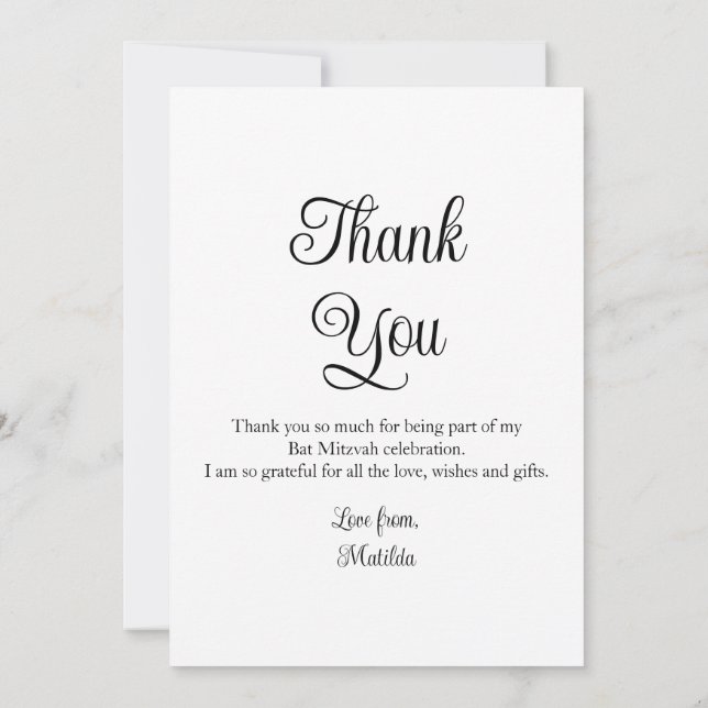 Carte De Remerciements Bat mitzvah photo simple élégant Anniversaire (Dos)