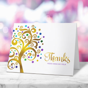 Carte De Remerciements Bat mitzvah Purple Gold Foil Arbre de vie moderne