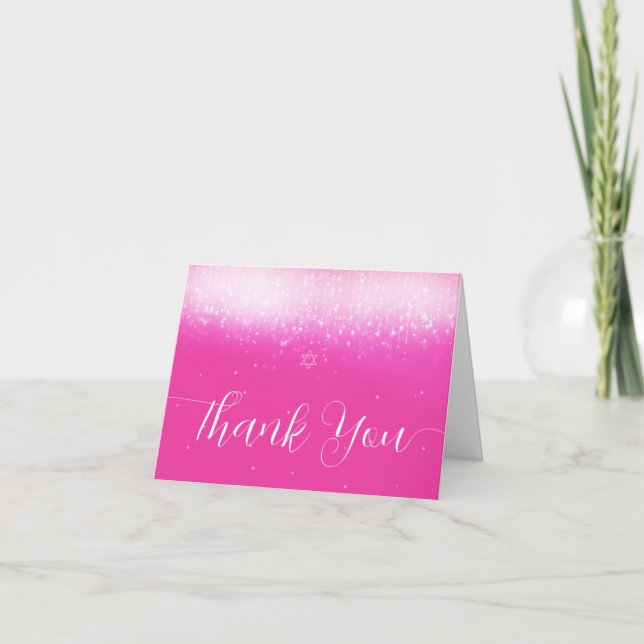 Carte De Remerciements Bat mitzvah rose chaud Glam (Devant)