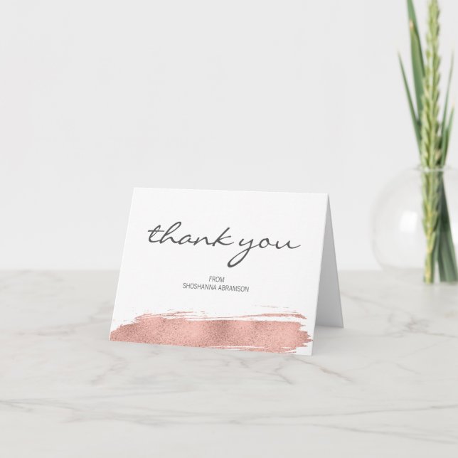 Carte de remerciements Bat mitzvah rose Gold Brush (Devant)