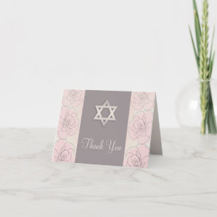 Carte de remerciements Bat mitzvah rose roses