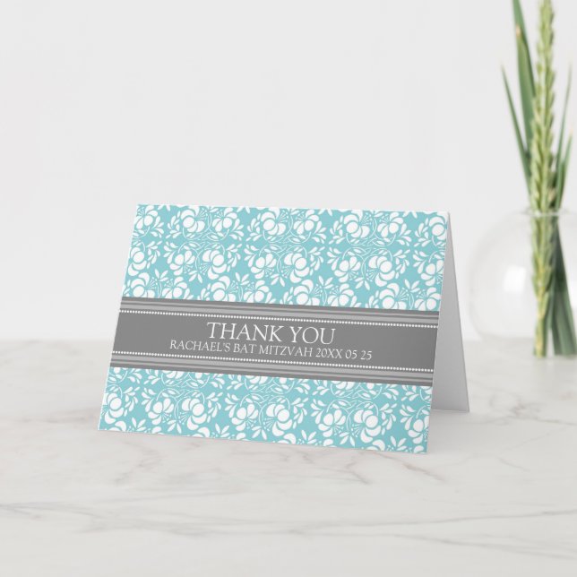 Carte de remerciements Bat mitzvah turquoise Damas (Devant)