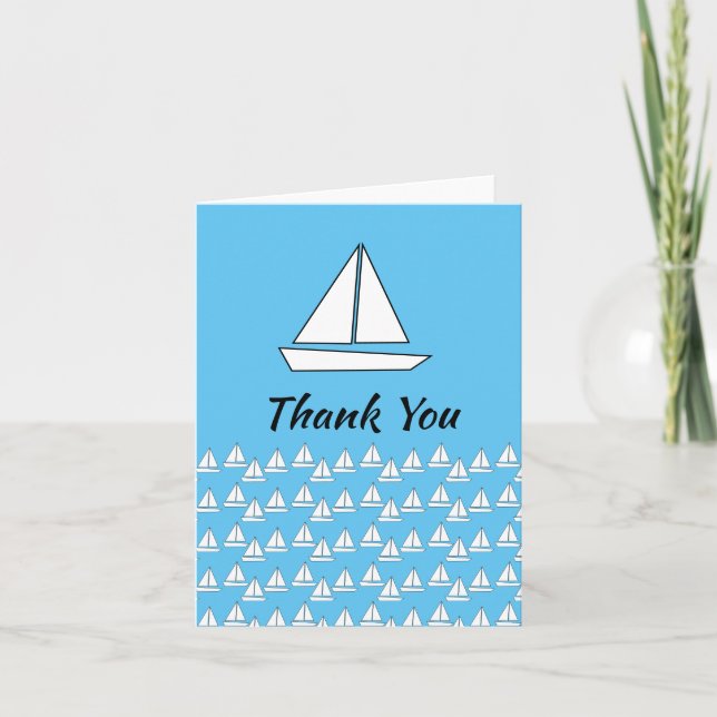 Carte De Remerciements Bateau à voile bleu et blanc (Devant)