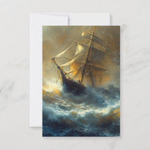 Carte De Remerciements Bateau à voile dans une peinture de tempête