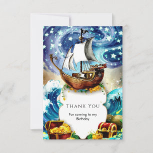 Carte De Remerciements Bateau Fantaisiste des Enfants Anniversaire Pirate