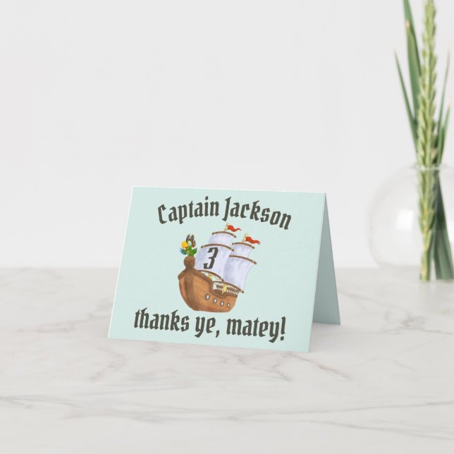 Carte De Remerciements Bateau Pirate Anniversaire Enfant  (Devant)