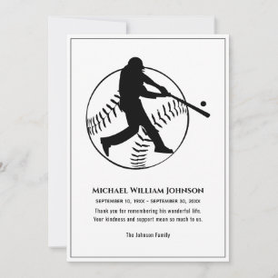 Carte De Remerciements Batterie de baseball noir et blanc commémoratif fu