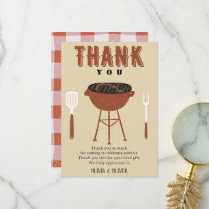 Carte De Remerciements BBQ - Genre révélée, baby shower Baby-Q