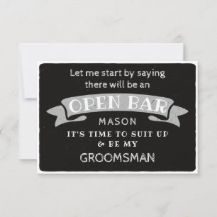 Carte De Remerciements Be My Groomsman Card - Drôle Open Bar