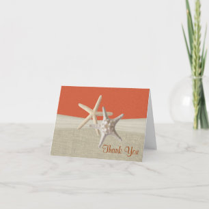Carte De Remerciements Beach Burlap and Starfish Coral Thank You