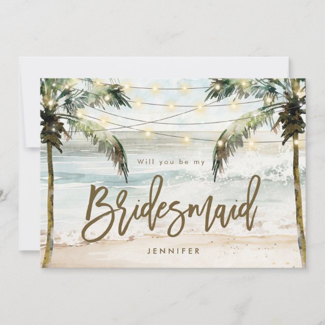 Carte De Remerciements beach palms be my bridesmaid (Devant)