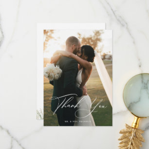 Carte De Remerciements Beachside Pampas Grass Wedding Photo
