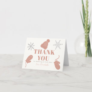 Carte De Remerciements Beanie rose et gants Baby shower fille