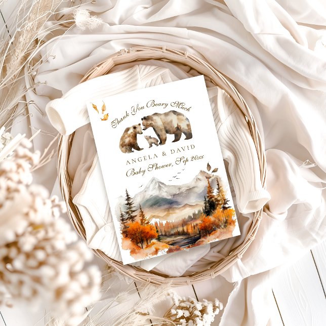 Carte De Remerciements Bear Adventure Fall Mountain Neutral Baby shower (Créateur téléchargé)