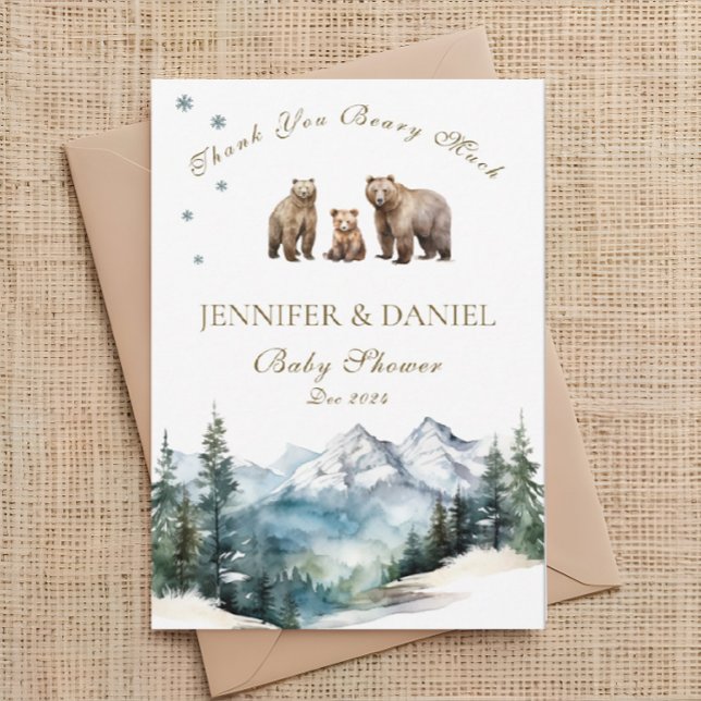 Carte De Remerciements Bear Adventure Snowy Mountains Baby shower (Créateur téléchargé)