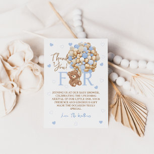 Carte De Remerciements Bear Balloons Blue Gold Baby shower