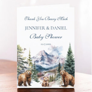 Carte De Remerciements Bear Family Adventure Snow Mountain Baby shower