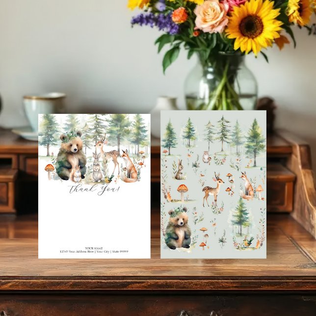 Carte De Remerciements Bear Forest Cute Animaux Baby shower d'écureuil ce (Créateur téléchargé)