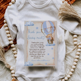 Carte De Remerciements Bear Hot Air Ballotte Baby shower Bleu Beige