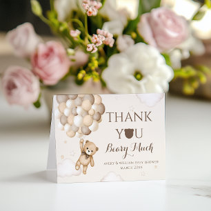 Carte De Remerciements Bearly Wait Brown Bear Balloon Baby shower