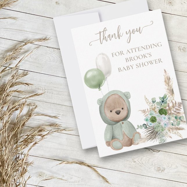 Carte De Remerciements Bearly Wait Green Boho Bear Baby shower (Créateur téléchargé)