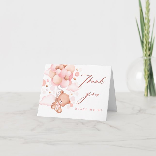 Carte De Remerciements Bearly Wait Teddy Bear Baby shower rose (Devant)