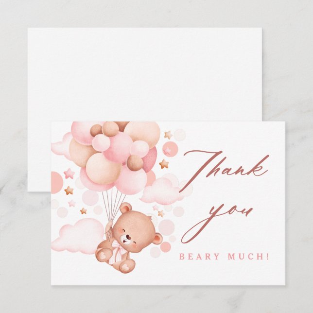 Carte De Remerciements Bearly Wait Teddy Bear Baby shower rose (Devant / Derrière)