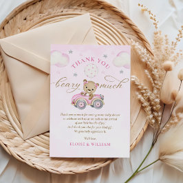Carte De Remerciements Bearly Wait Teddy Ours Rose Girl Baby shower