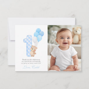 Carte De Remerciements Beary First Teddy Bear Boy Birthday Party guest