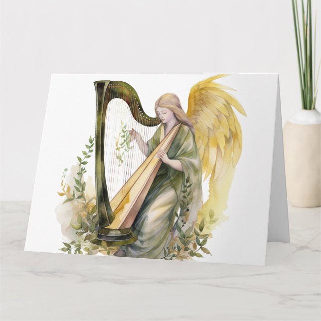 Carte De Remerciements Beau Angel Jouer Harpe Aquarelle (Devant)