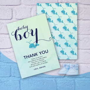 Carte De Remerciements Beau Baby shower à thème océanique de baleine bleu