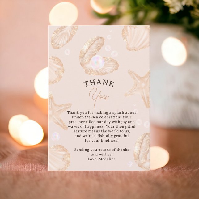 Carte De Remerciements Beau baby shower de perles d'été (Cute summer ocean little pearl baby shower thank you card)