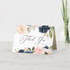 Carte De Remerciements Beau Blush & Navy Floral Spring Wedding