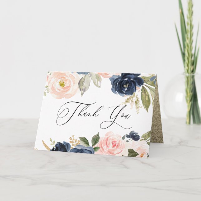 Carte De Remerciements Beau Blush & Navy Floral Spring Wedding (Devant)