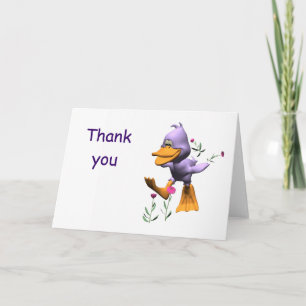 Carte De Remerciements Beau Canard Cartoon À Travers Les Fleurs