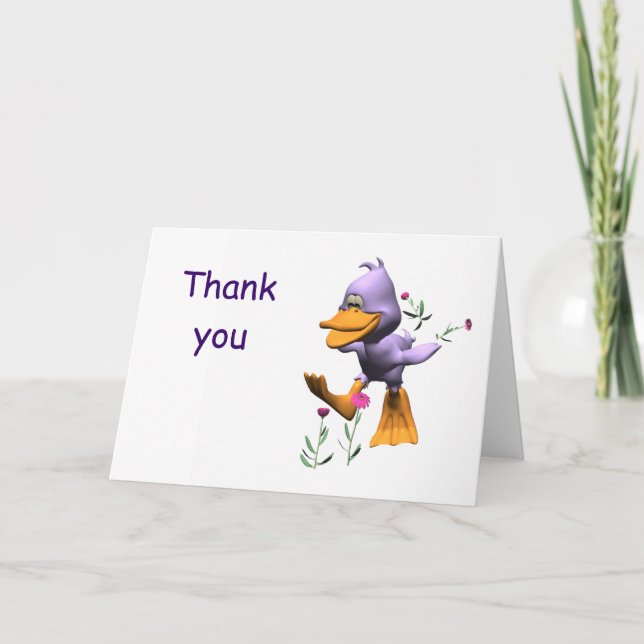 Carte De Remerciements Beau Canard Cartoon À Travers Les Fleurs (Devant)