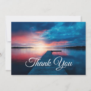 Carte De Remerciements Beau coucher de soleil sur un lac de Calme