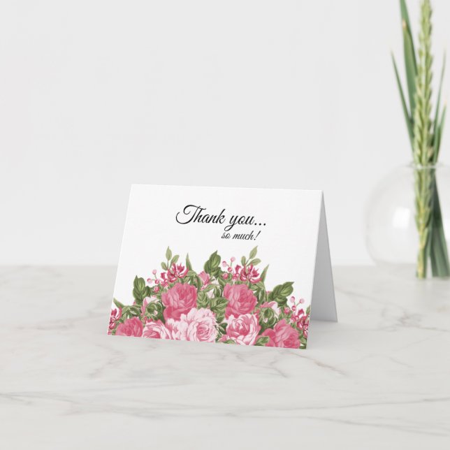 Carte De Remerciements Beau Design Floral Rose | do-it-yourself mots (Devant)