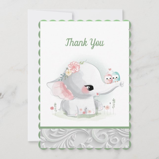 Carte De Remerciements Beau éléphant Bébé Blanc Blancs (Devant)