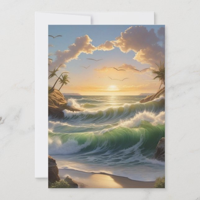 Carte De Remerciements Beau lever de soleil en mer (Devant)
