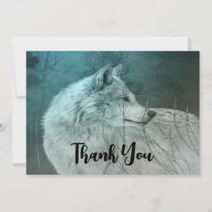 Carte De Remerciements Beau loup gris dans une forêt foncée