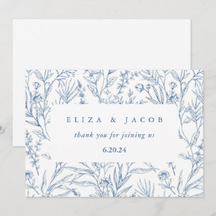 Carte De Remerciements Beau Mariage Floral Bleu et Blanc