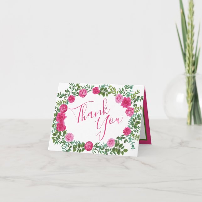 Carte De Remerciements Beau rose vif Mariage Roses floraux (Devant)